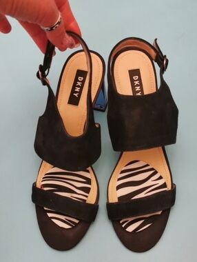 DKNY Blue Suede Slingback Heels with Zebra Insole
